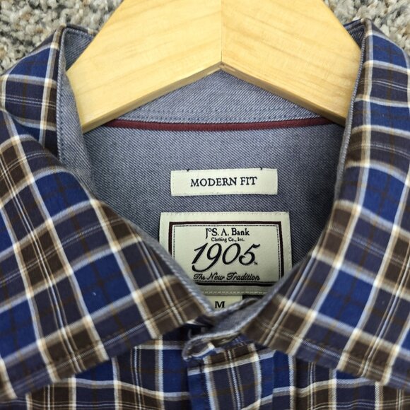 Jos A Bank Shirt Mens Medium Blue Plaid Button Up 1905 Modern Fit Casual Cotton - Picture 6 of 7